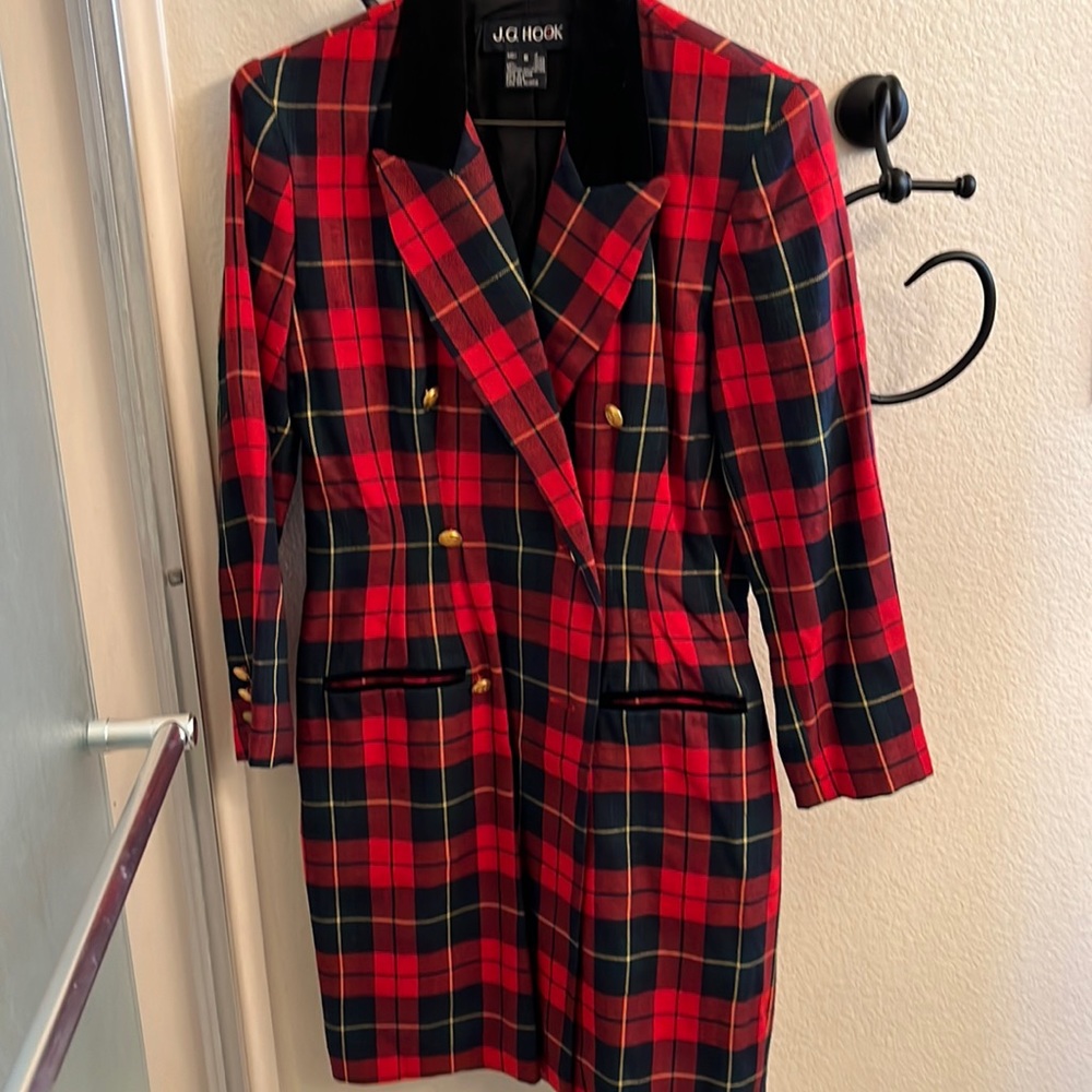 Red plaid coat dress